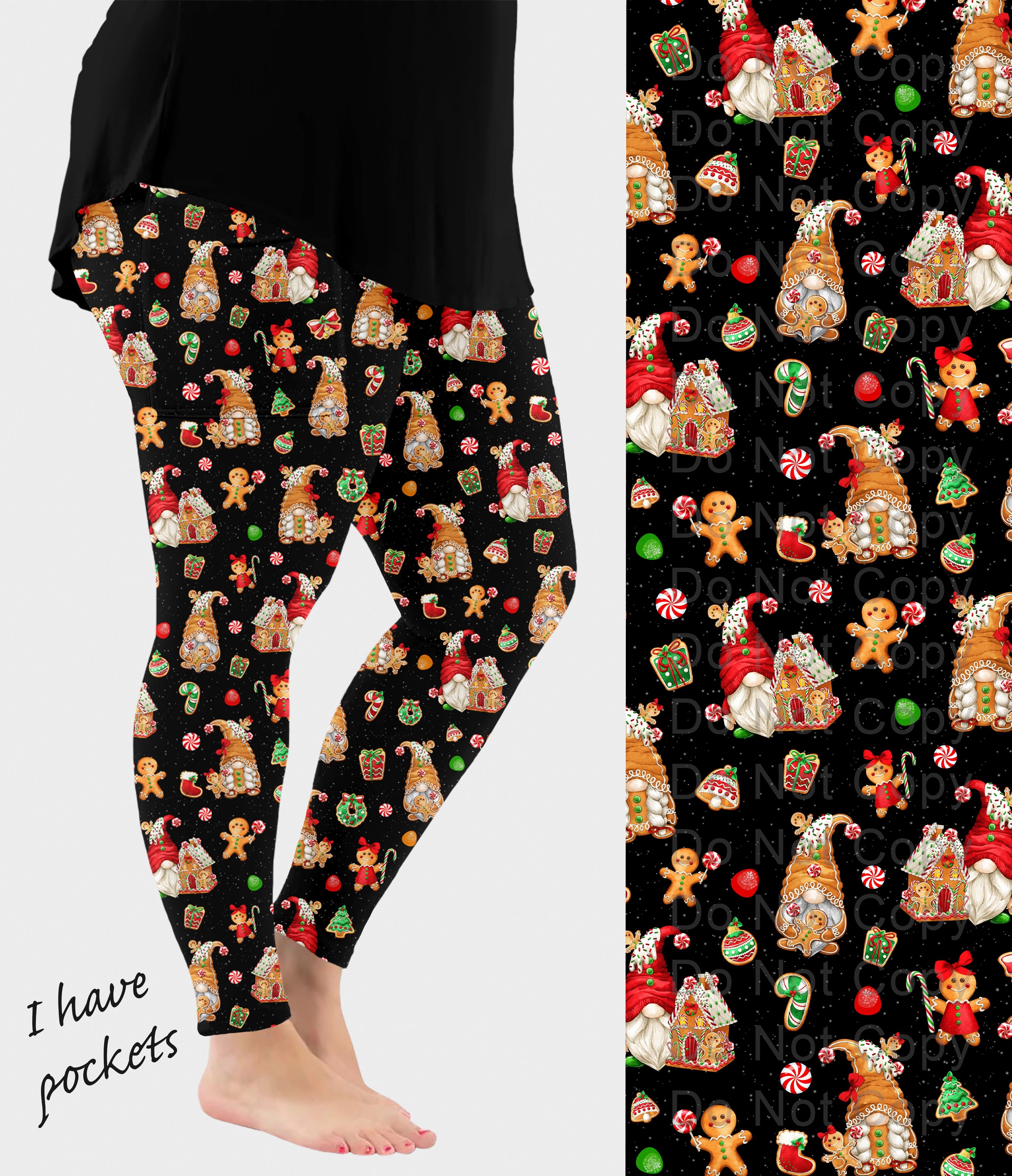 RTS - Gingerbread Gnomes Leggings w/ Pockets