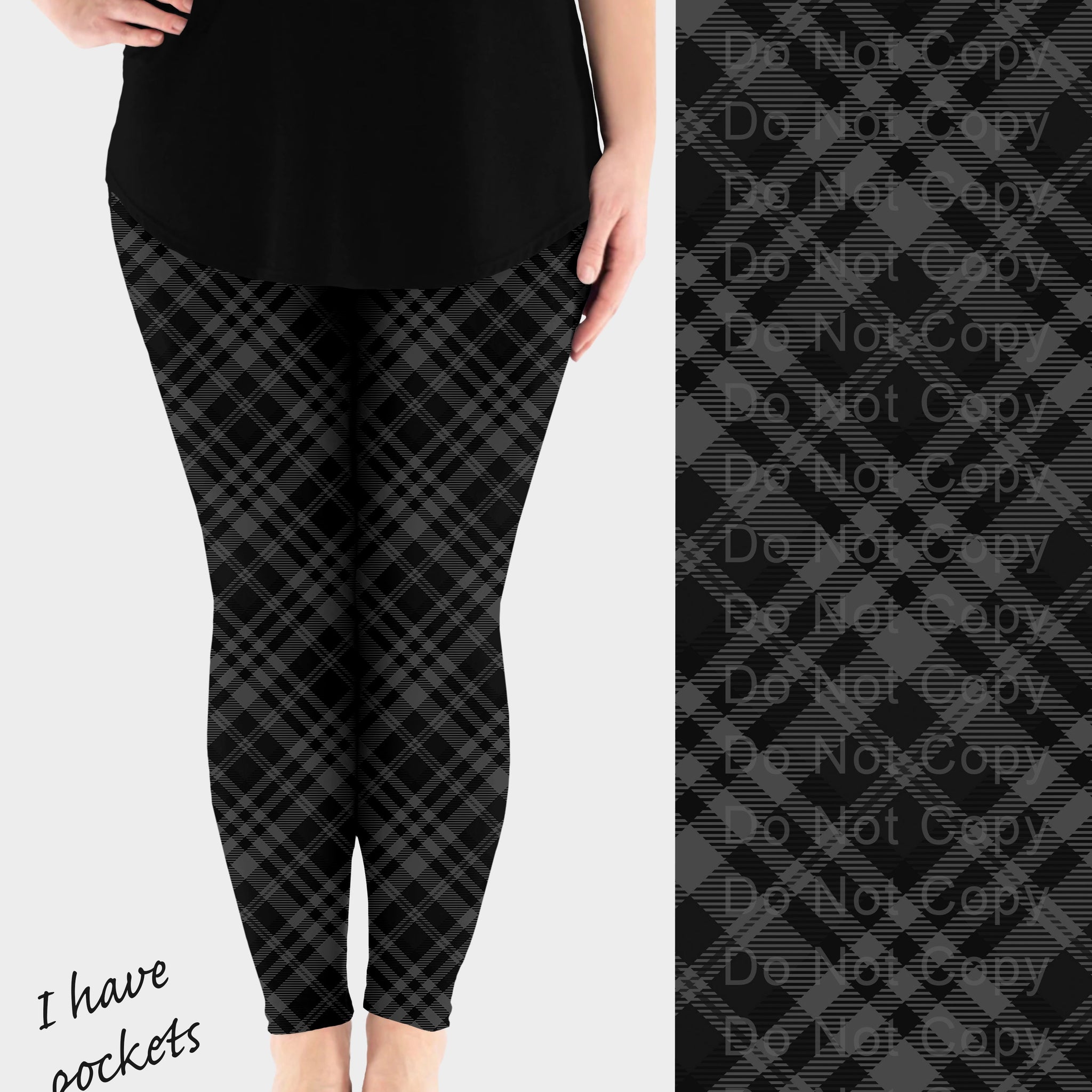 RTS - Gray Plaid Leggings w/ Pockets