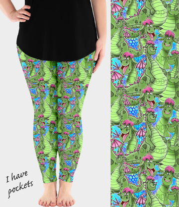 RTS - Green Dragon Leggings w/ Pockets