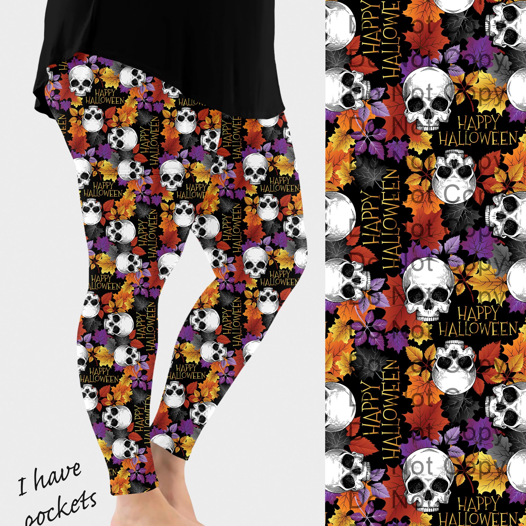 RTS - Happy Halloween Skulls Leggings w/ Pockets