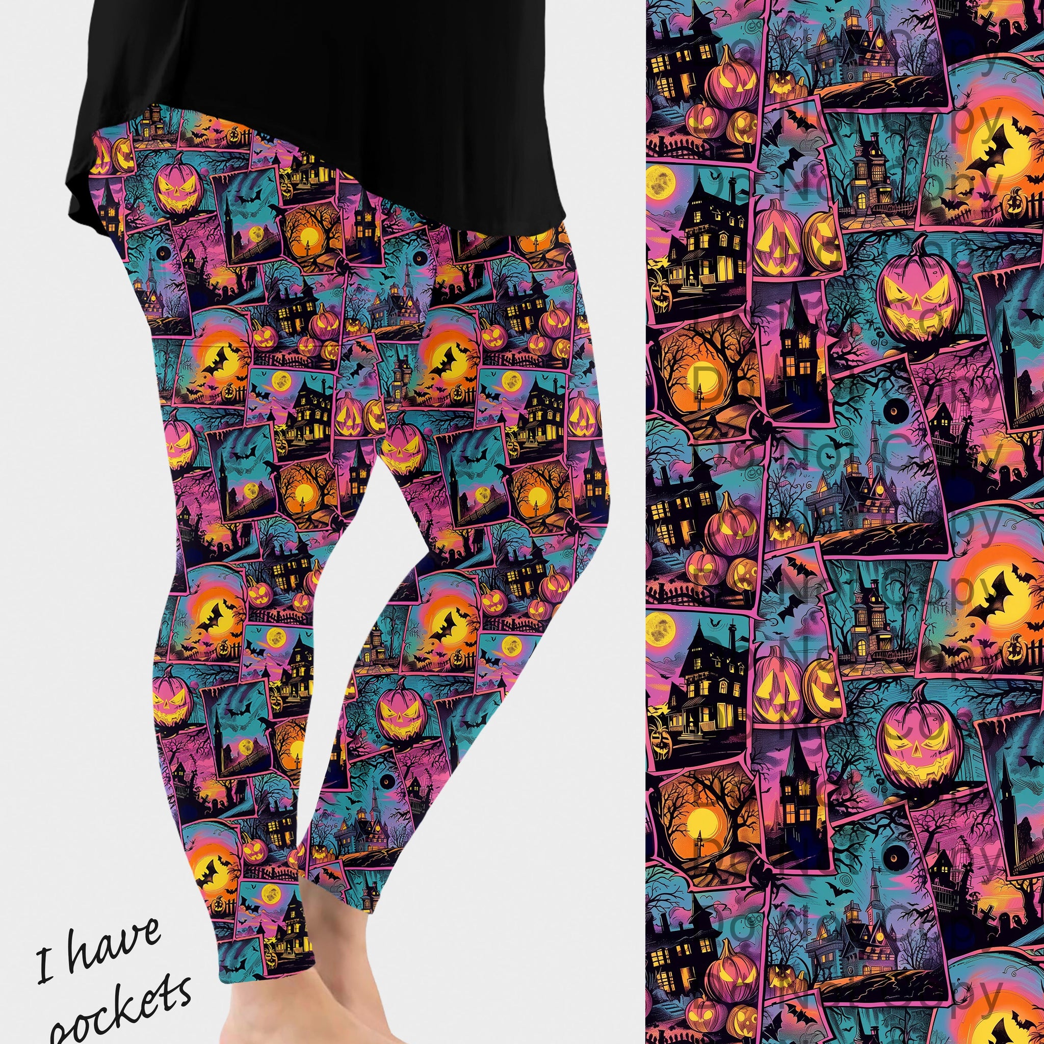 RTS - Haunted Retro Halloween Leggings w/ Pockets