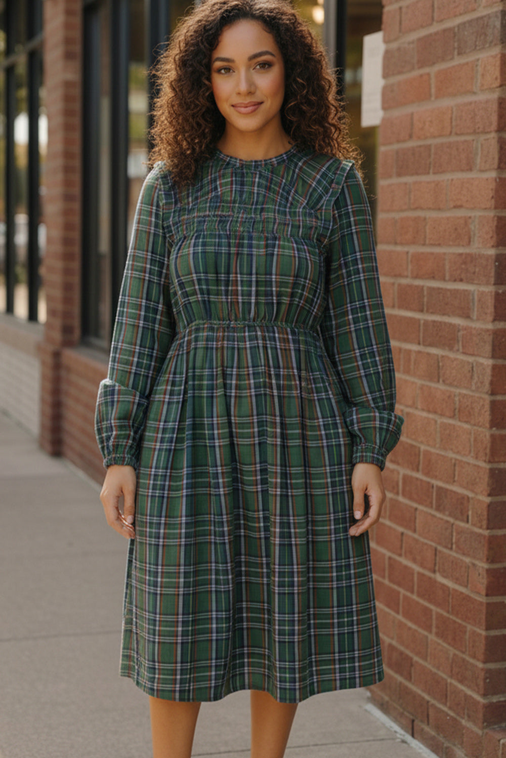 Cedar Lane Plaid Midi Dress