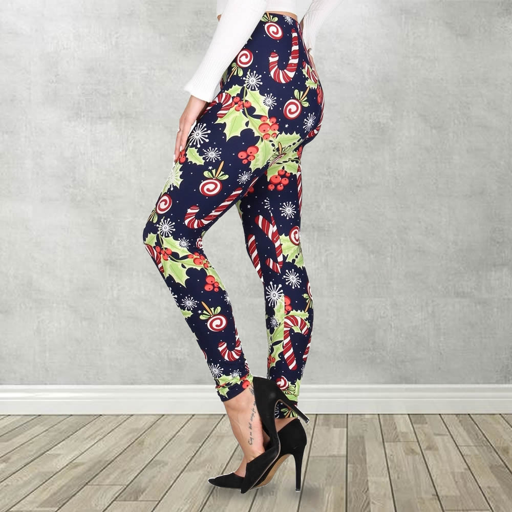 Holly and Candy Canes CHristmas Print Soft Leggings