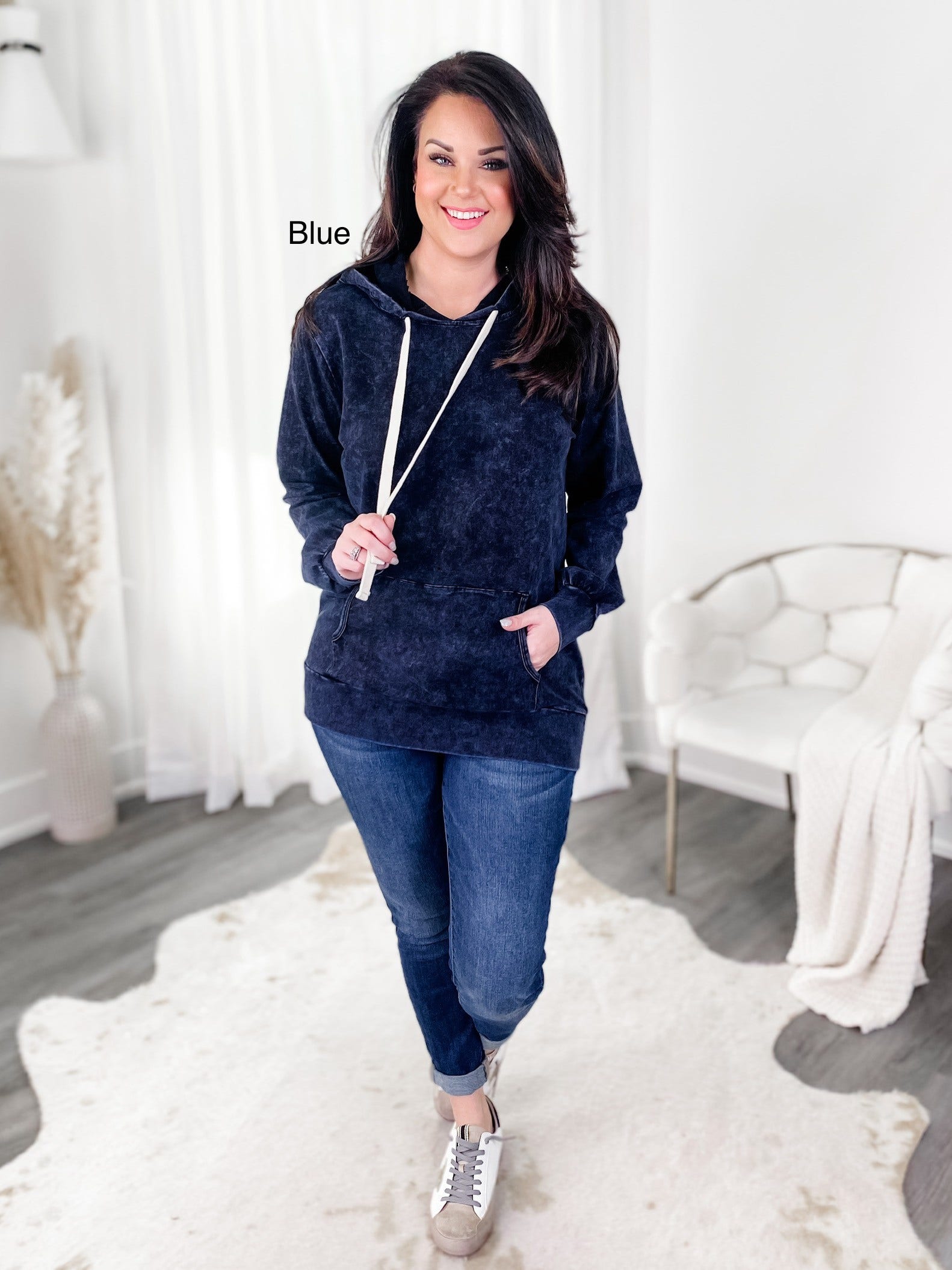 Acid Wash Drawstring Relaxed Pullover Hoodie Sweatshirts w/ Kangaroo Pocket