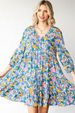 Boho Vibes Cotton Floral Button Down 3/4 Sleeve Tiered Dress