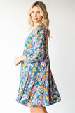 Boho Vibes Cotton Floral Button Down 3/4 Sleeve Tiered Dress