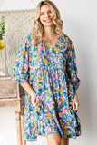 Boho Vibes Cotton Floral Button Down 3/4 Sleeve Tiered Dress