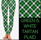 Green & White Checkered Tartan Plaid Print Soft Leggings - St. Patricks Day