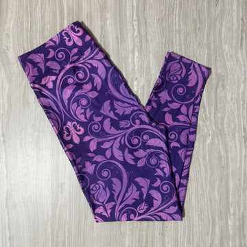 Purple Rose Swirl Print Leggings