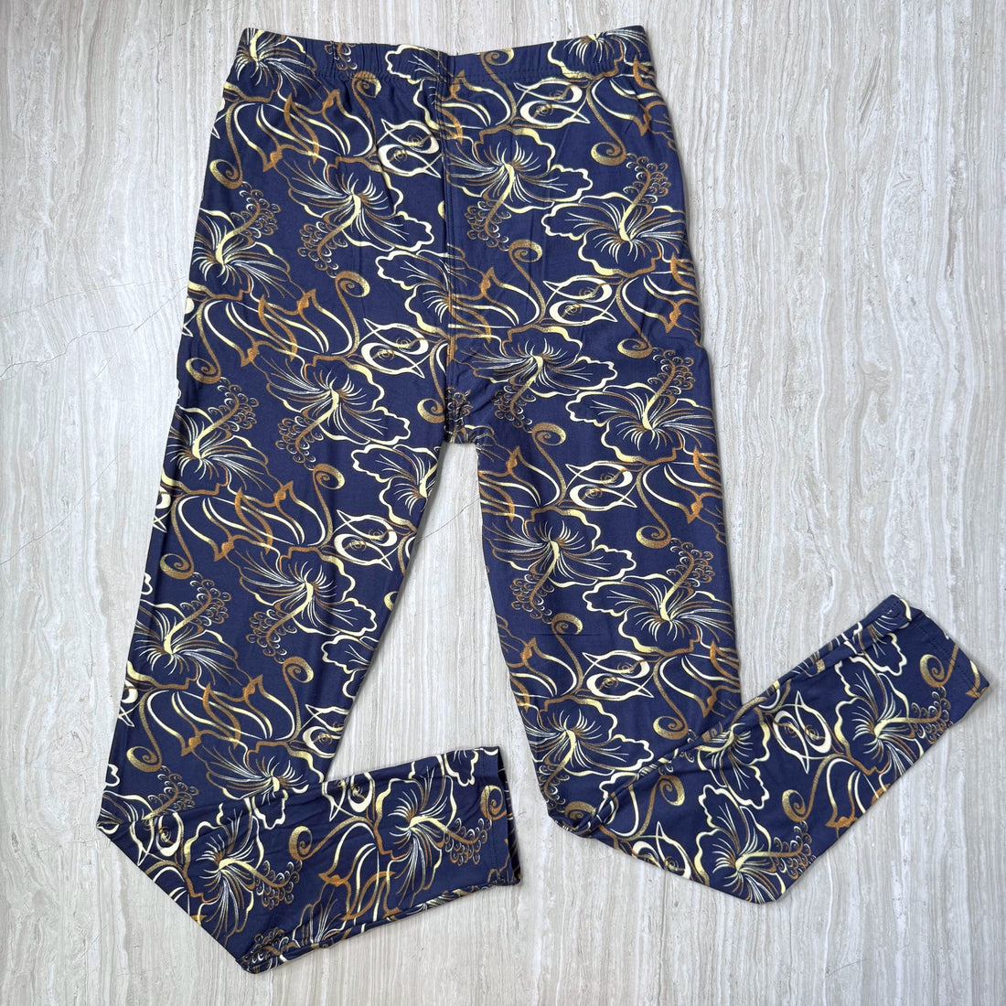 Hibiscus Print Navy Blue Leggings