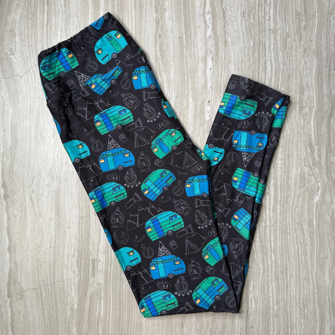 Blue Teal Camper Print Leggings