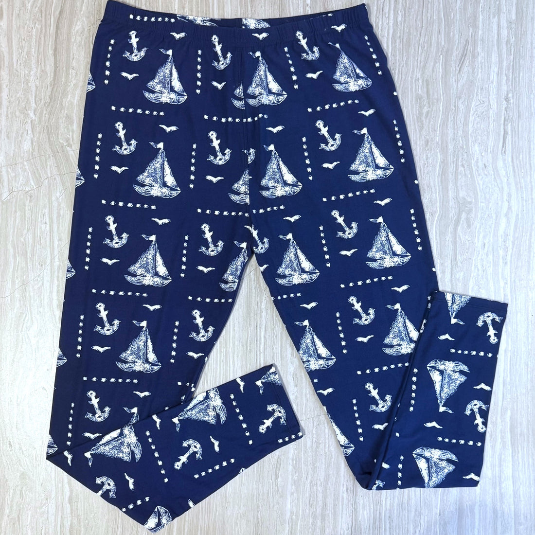 Nautical Sailboat Print Navy Blue Leggings - Adult & Kids Sizes