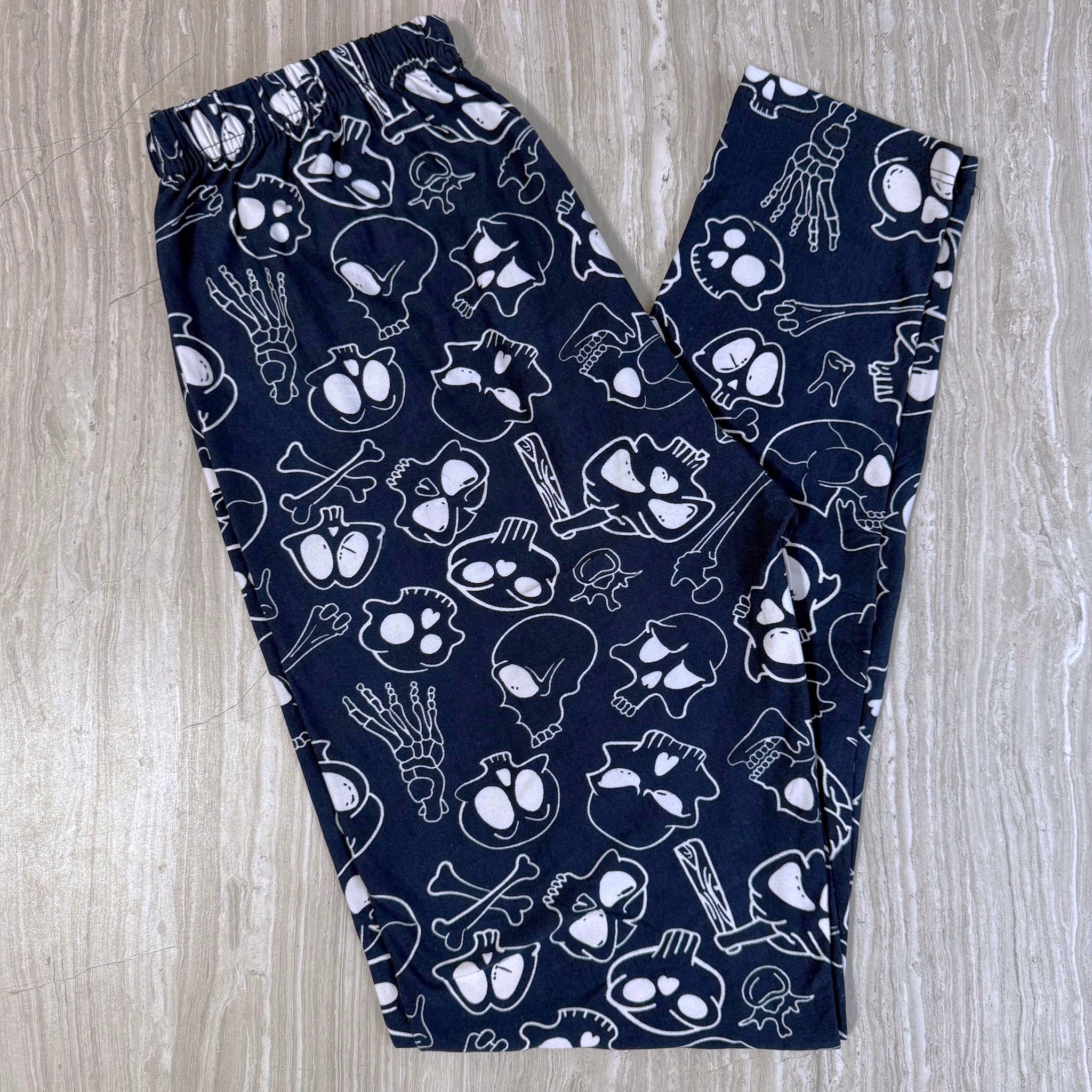 Dark Blue Cartoon Skull Soft Leggings