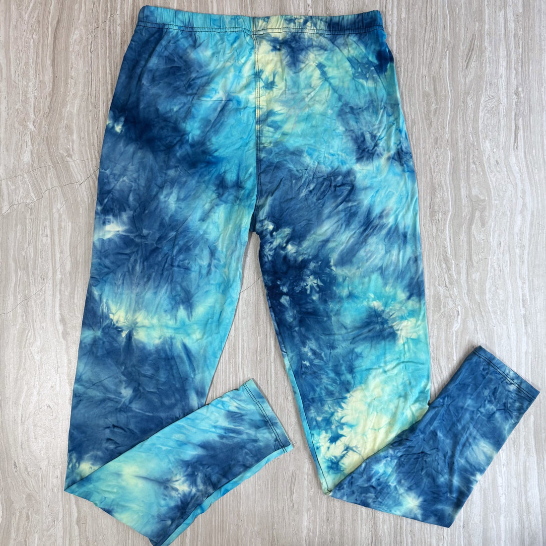 Teal Blue Tie Dye Print Soft Leggings