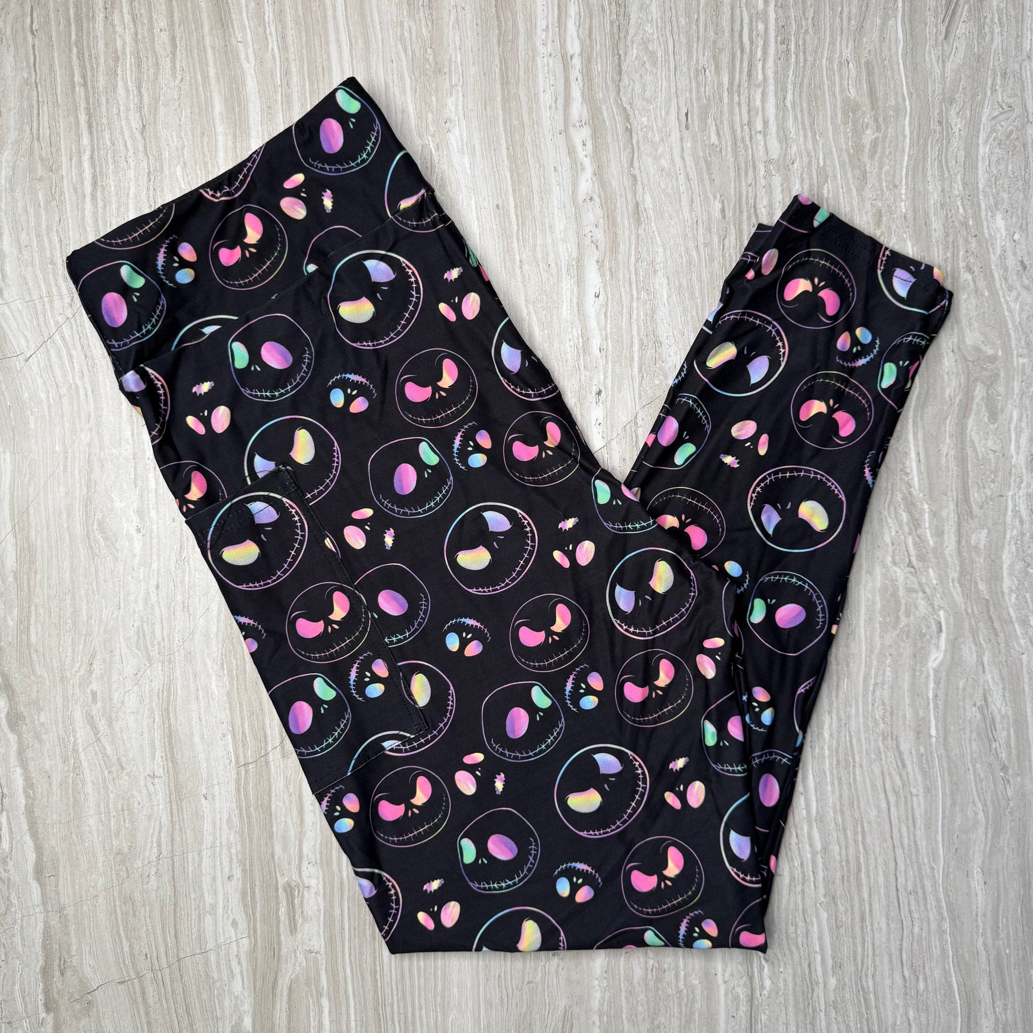 Jack Faces Print Black Leggings w/ Pockets