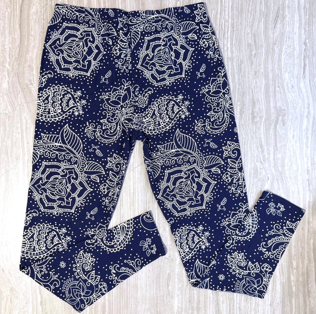 Mandala Paisley Floral Print Navy Blue Leggings