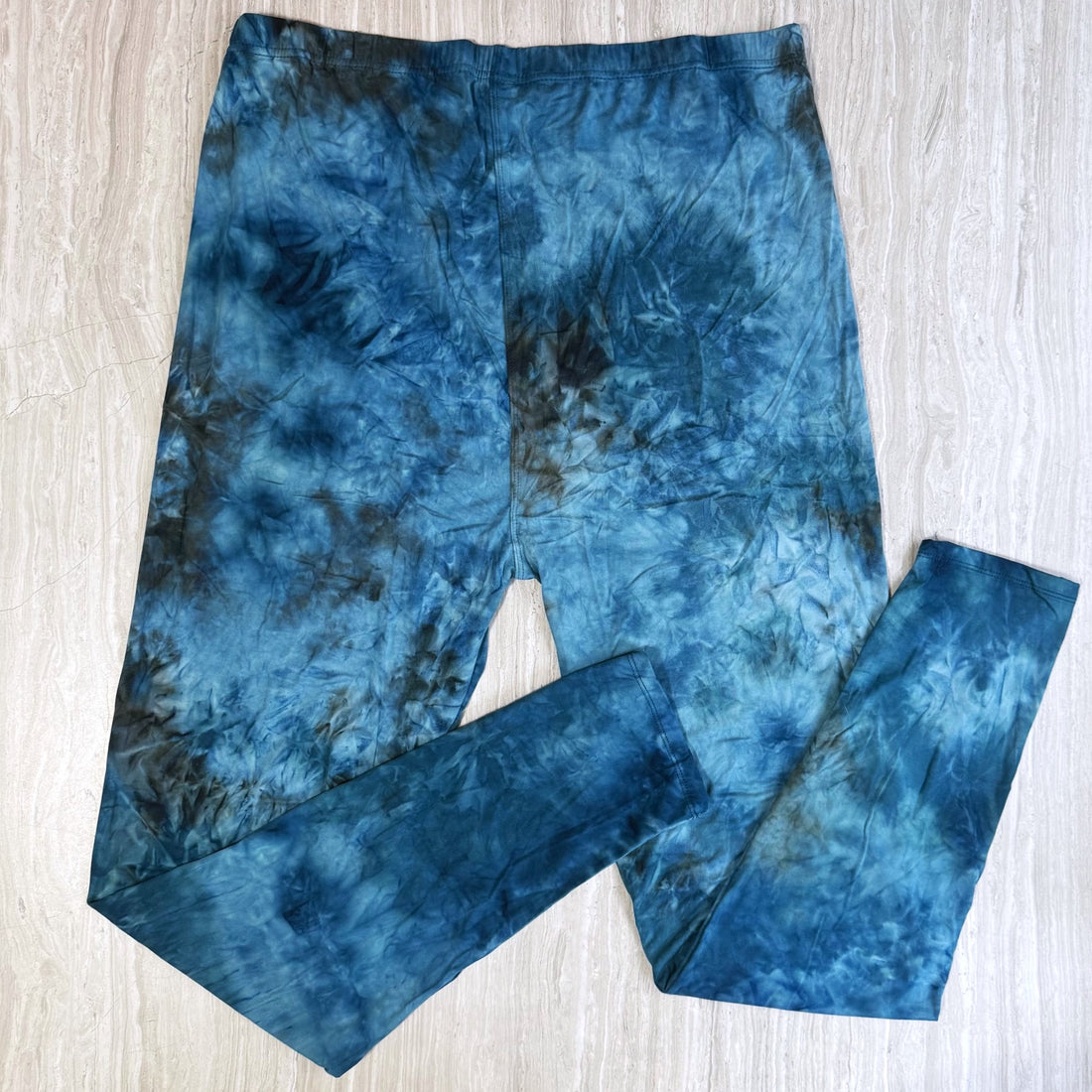 Teal Blue & Black Tie Dye Print Leggings