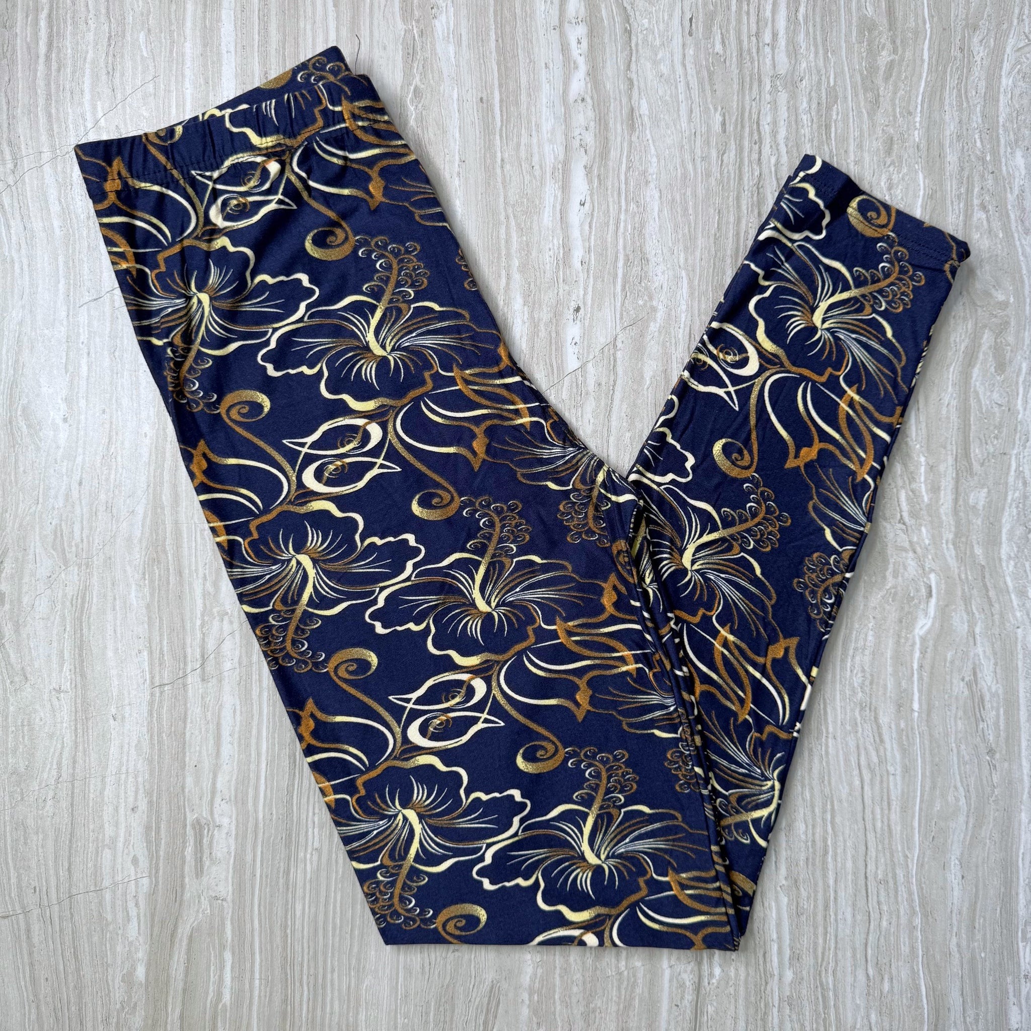 Hibiscus Print Navy Blue Leggings