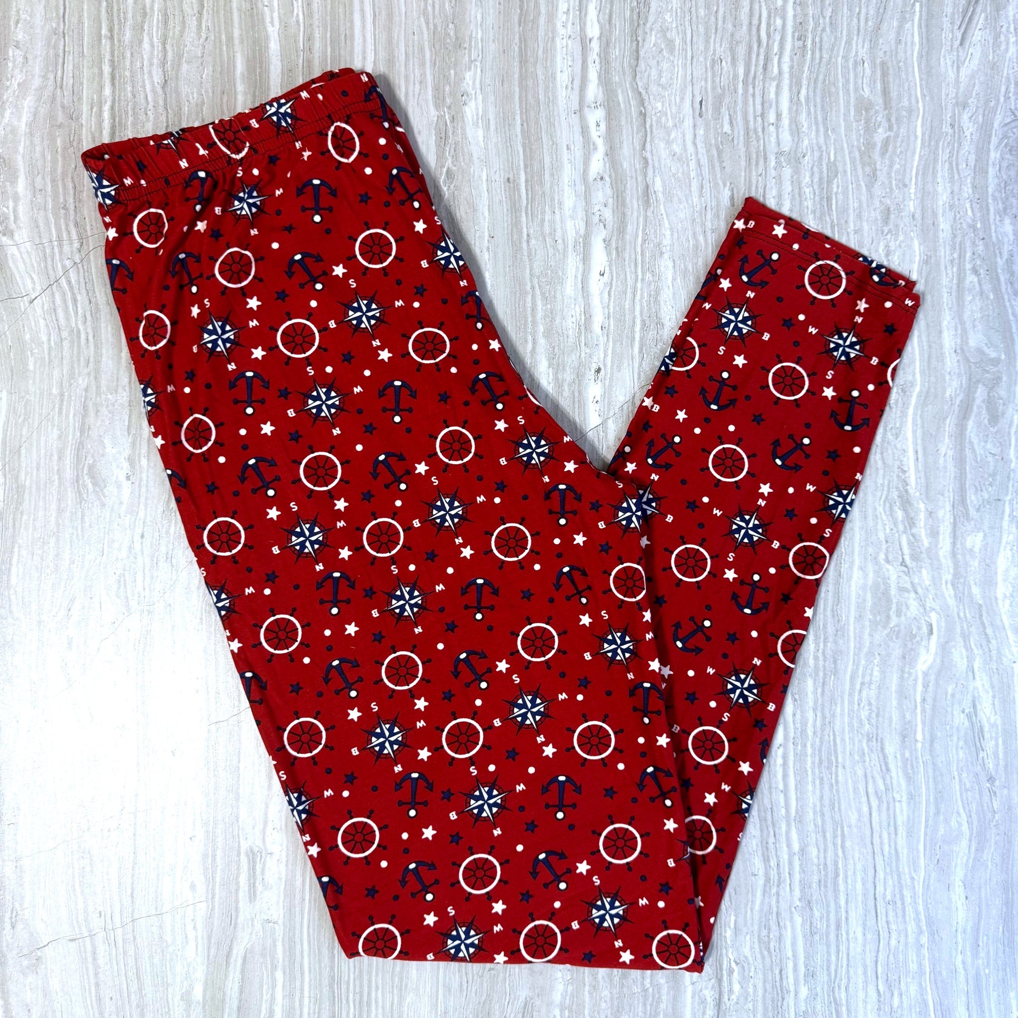 Red Anchors Away Print Leggings