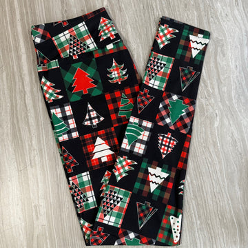 Plaid Christmas Tree Print Soft Leggings