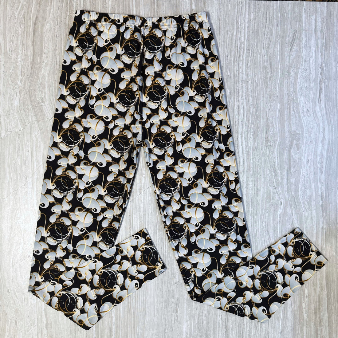 Golden White Swirl Print Leggings