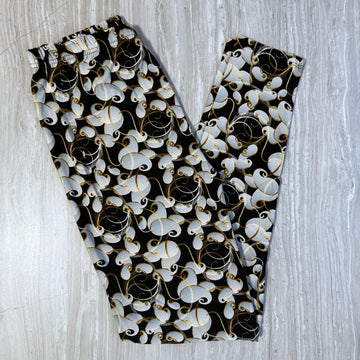 Golden White Swirl Print Leggings