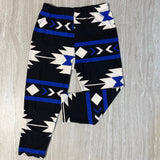 Southwestern Geometric Blue White Print Black Leggings