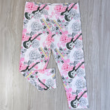 Pink Guitar & Skull Print Capri Leggings