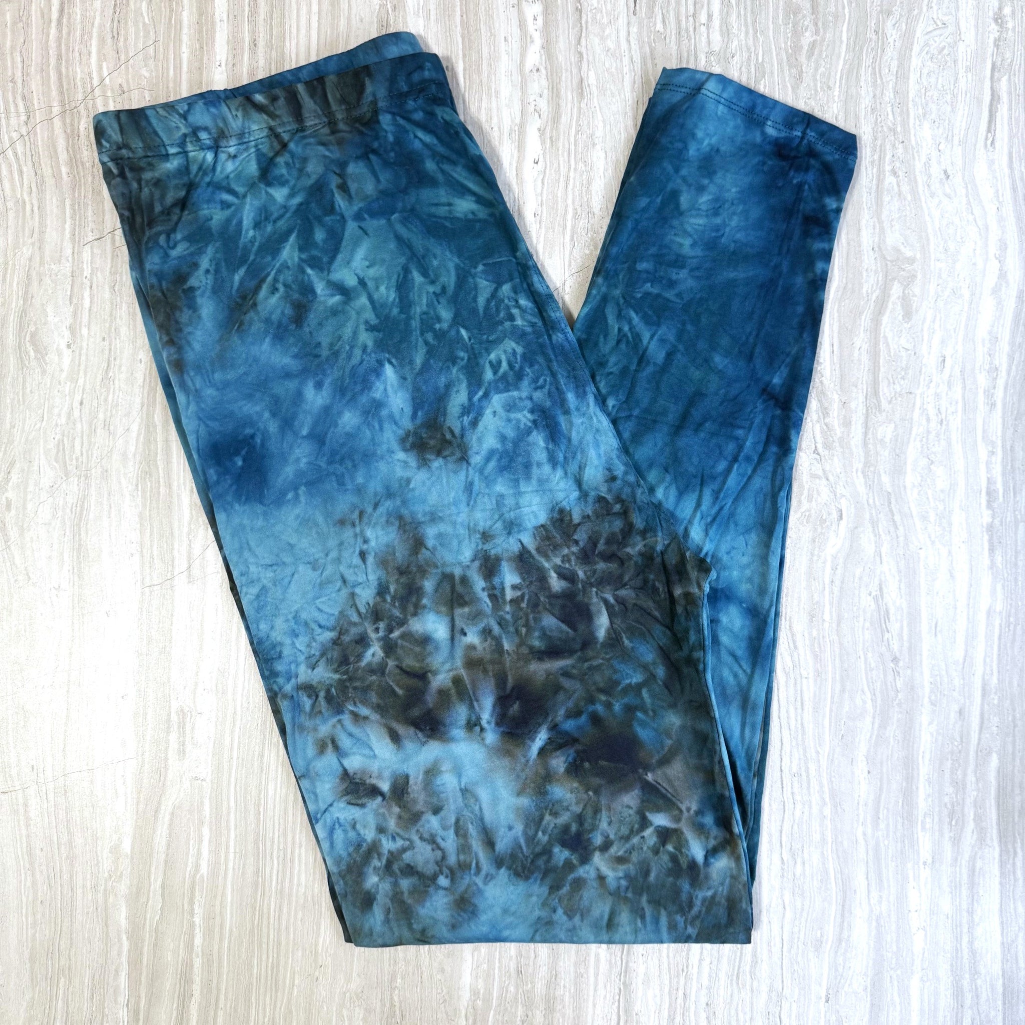 Teal Blue & Black Tie Dye Print Leggings