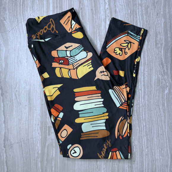 Book Print Leggings With Hidden Yoga Band Pocket or Elastic Band