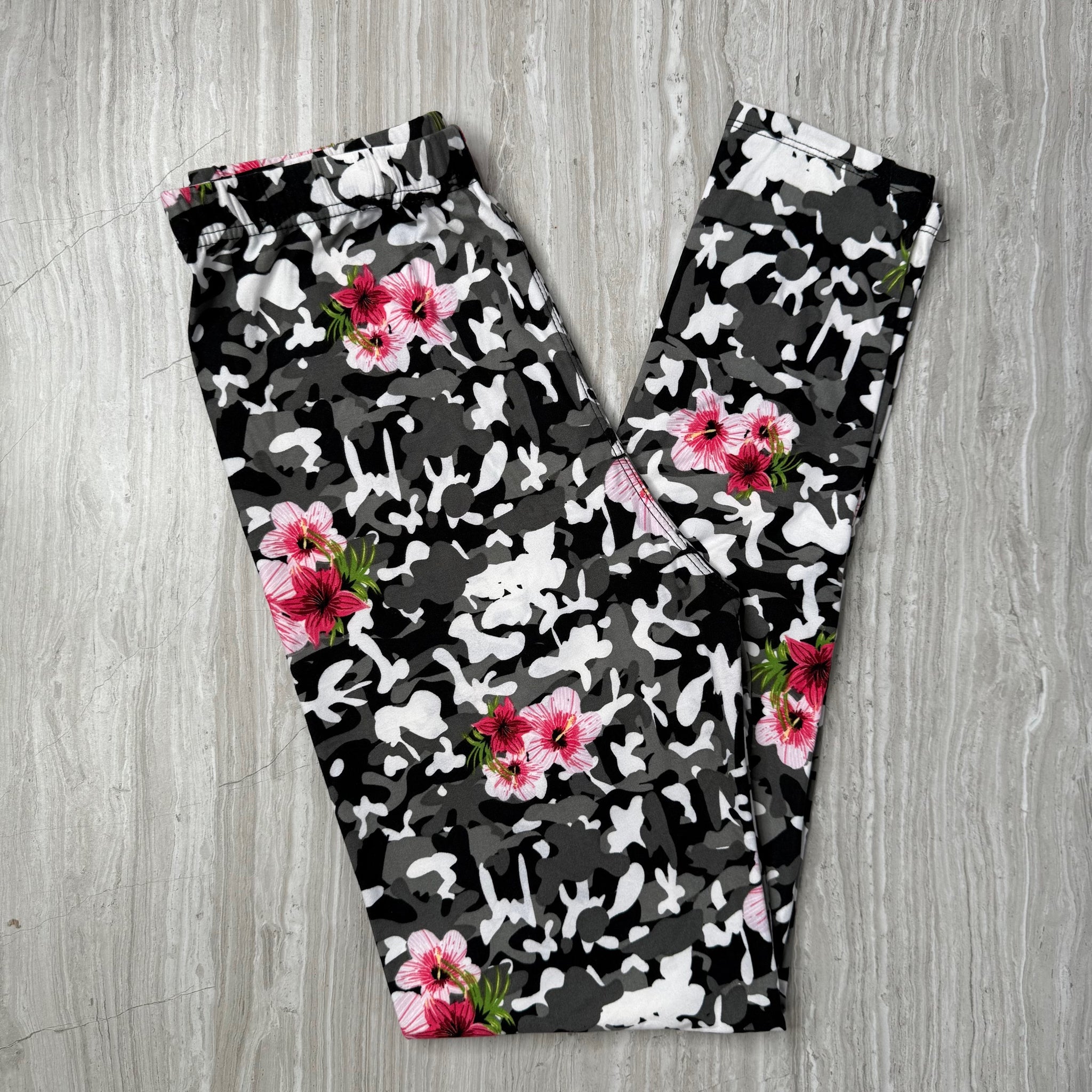 White Camo Hibiscus Print Leggings