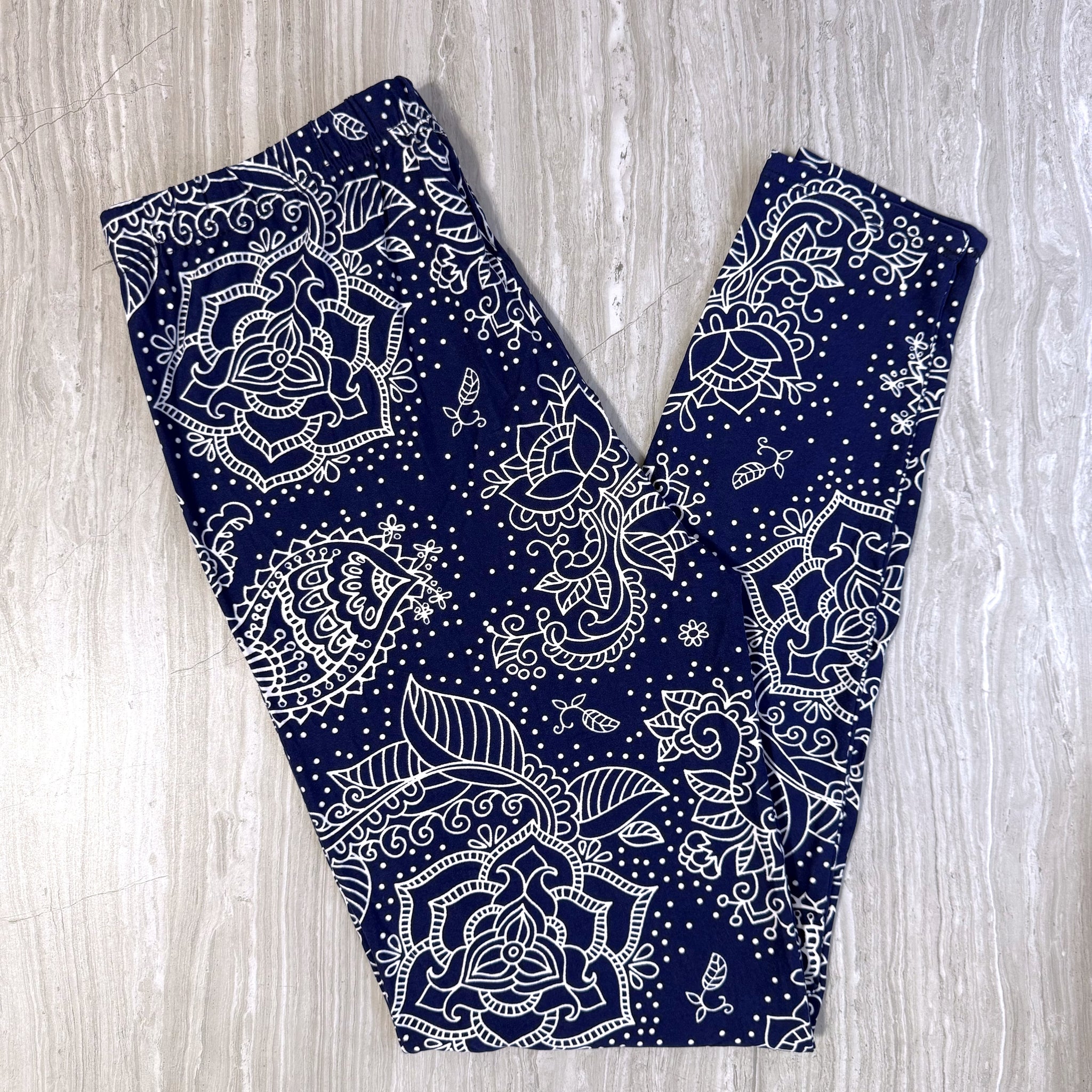 Mandala Paisley Floral Print Navy Blue Leggings