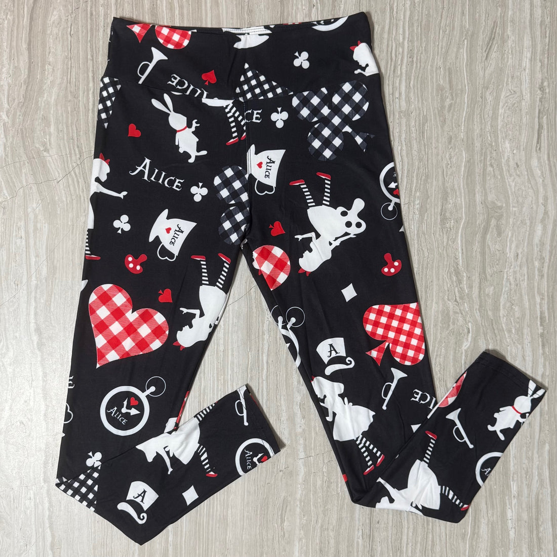 Alice in Wonderland Themed Print Black Leggings