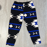 Southwestern Geometric Blue White Print Black Leggings