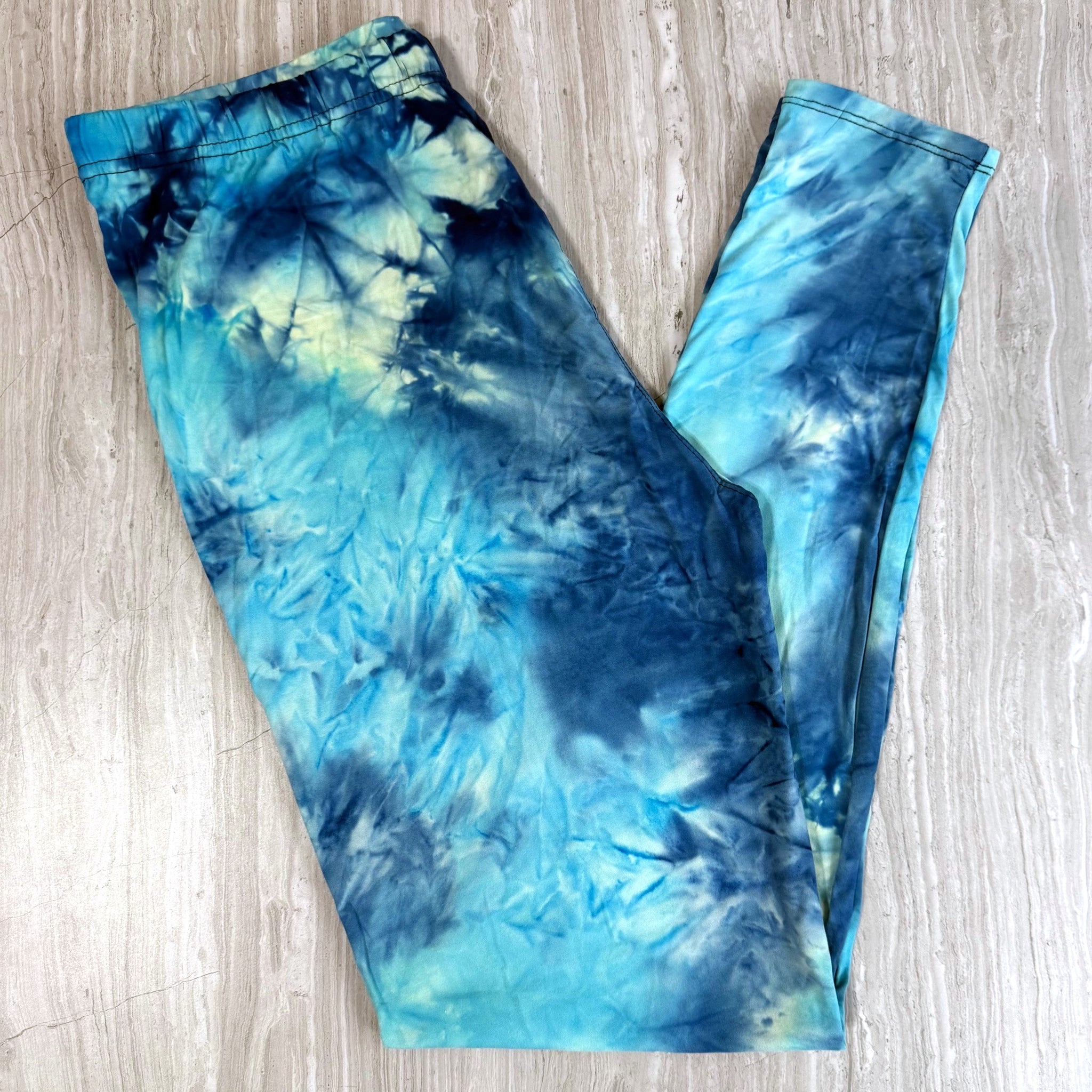 Teal Blue Tie Dye Print Soft Leggings