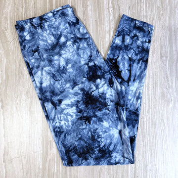 White & Blue Tie Dye Print Leggings