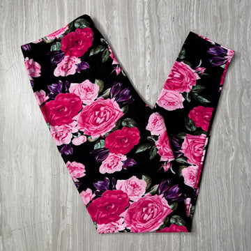 Pink Roses & Purple Crocus Print Leggings