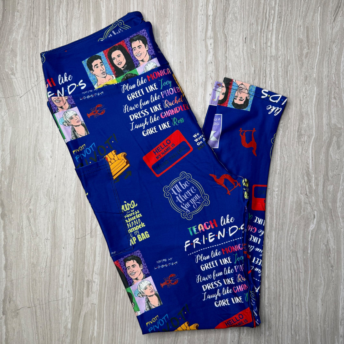 I'll Be There For You - Friends Themed Print Blue Leggings w/ Pockets