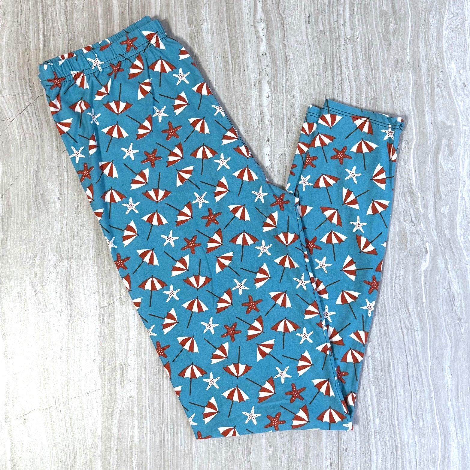 Summer Time Umbrellas & Starfish Print Soft Leggings