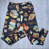 Book Print Leggings With Hidden Yoga Band Pocket or Elastic Band