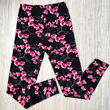 Pink Cherry Blossom Print Soft Leggings