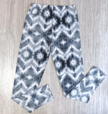 Gray & White Blurred Ikat Tie Dye Print Soft Leggings