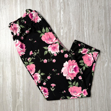 Pink Roses Print Capri Leggings