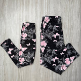 Pink Butterfly Floral Print Soft Leggings - Adult & Kids