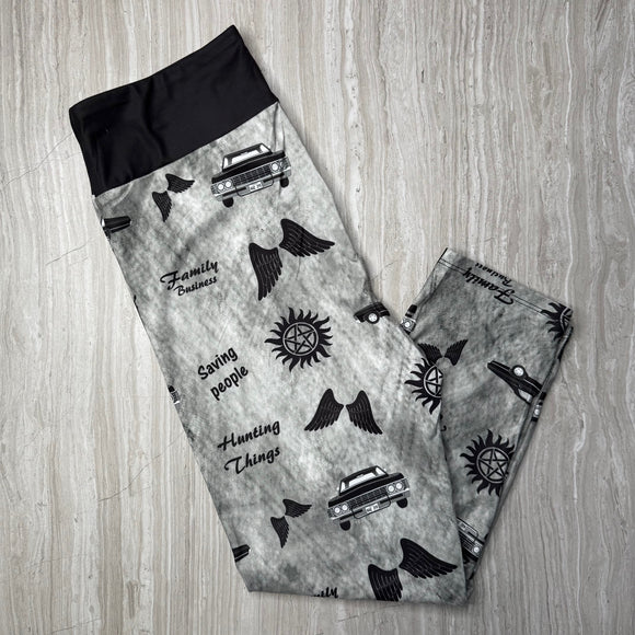 Supernatural Themed Print Capri or Full Length Soft Gray Leggings