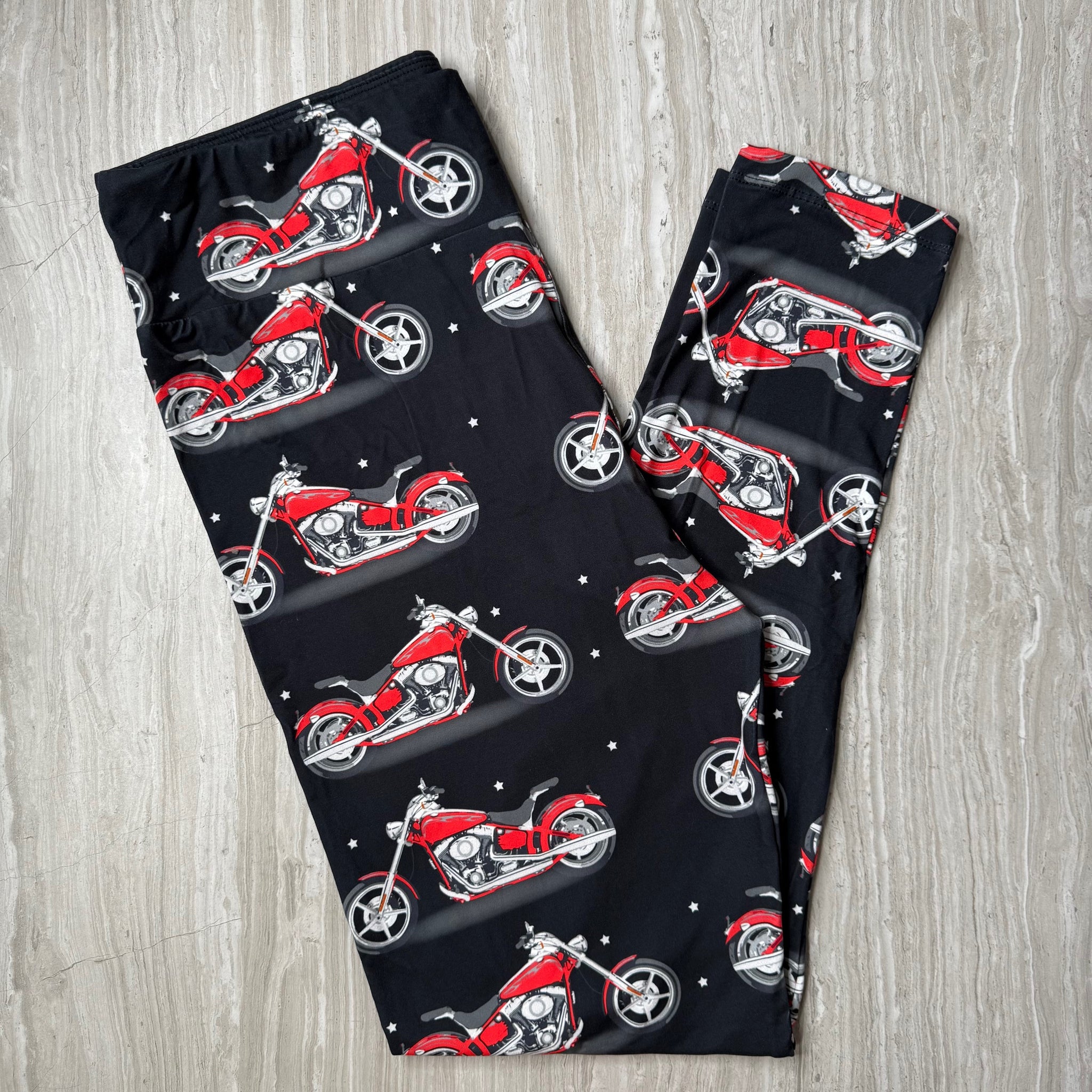 Born To Ride - Red Motorcycle Print Soft Leggings