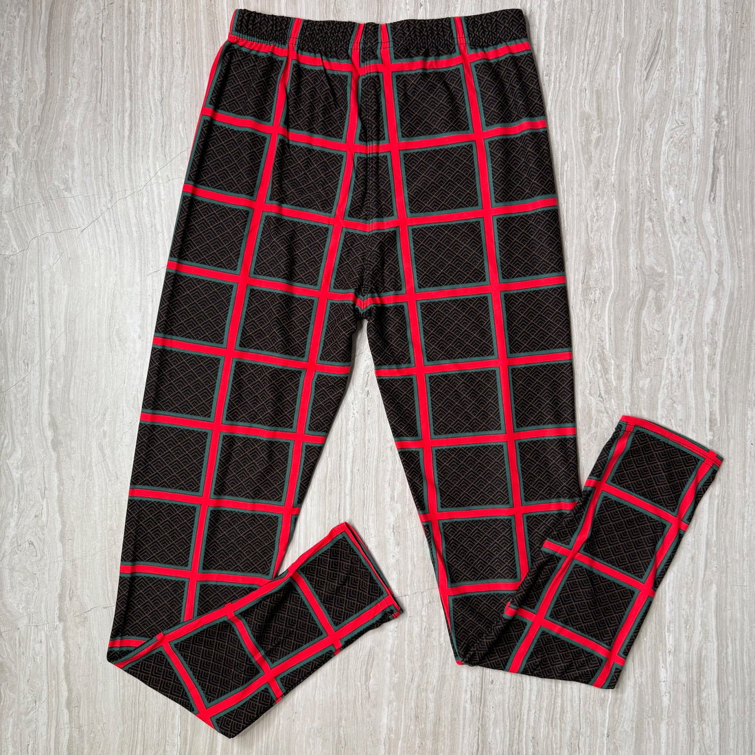 Red & Green Line Plaid Print Leggings