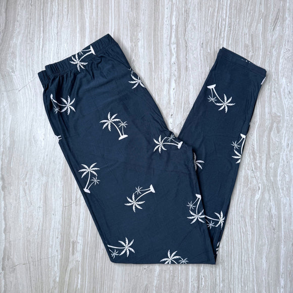 Navy Palm Tree Print Soft Leggings