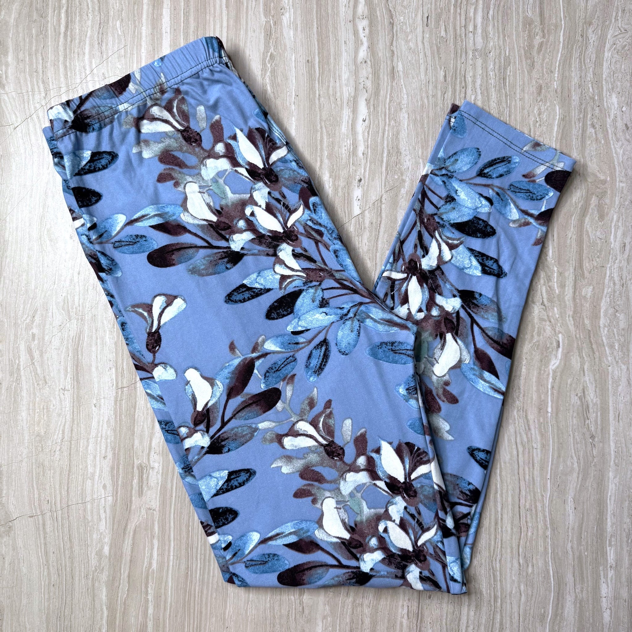 Ice Blue Floral Print Soft Leggings