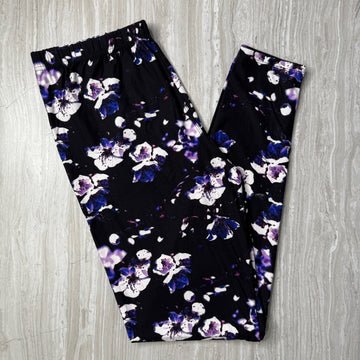 Purple Cherry Blossom Print Soft Leggings